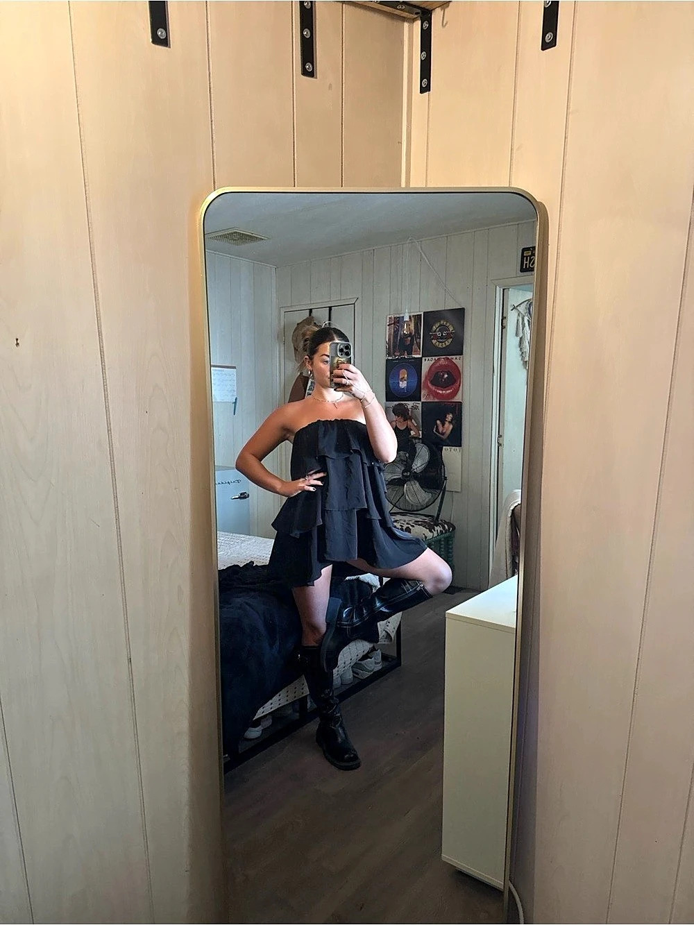 Black Off-Shoulder Ruffle Mini Dress - Picture 4 of 5